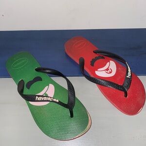 Havaianas Red and Green Flip Flops with Black Straps
